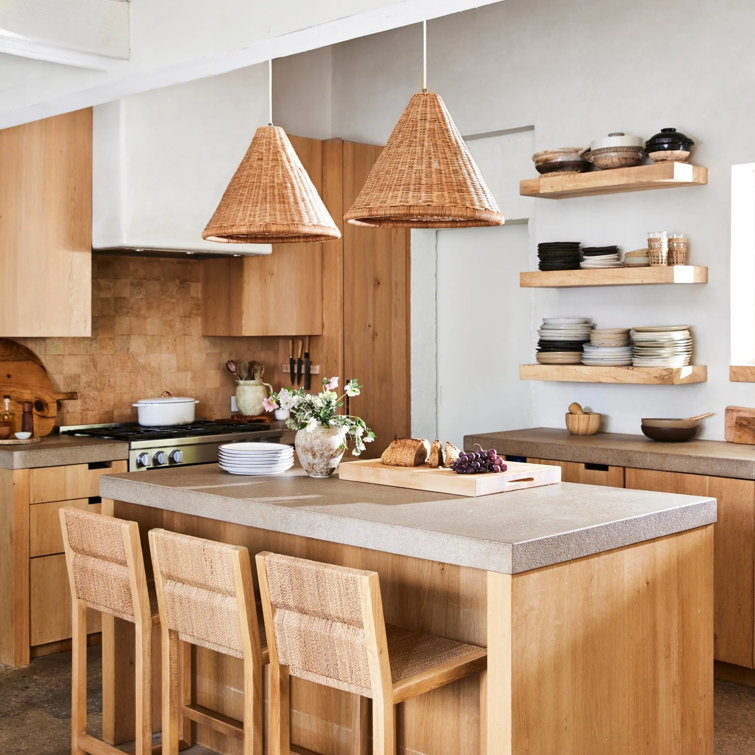Natural Rattan and Brass Single Light Pendant
