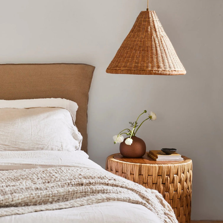 Natural Rattan and Brass Single Light Pendant
