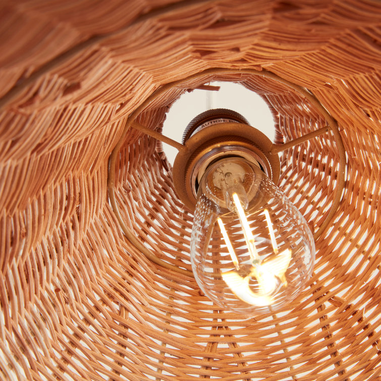 Natural Rattan and Brass Single Light Pendant