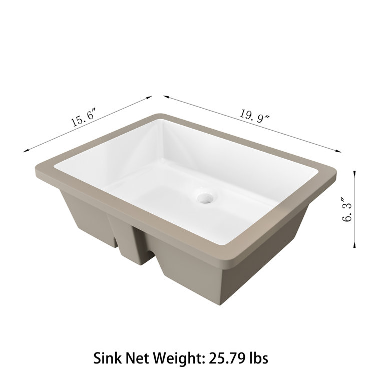 20'' White Ceramic Rectangular Undermount Bathroom Sink