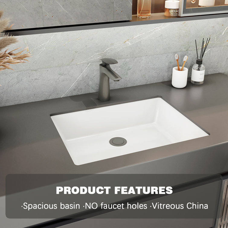 20'' White Ceramic Rectangular Undermount Bathroom Sink