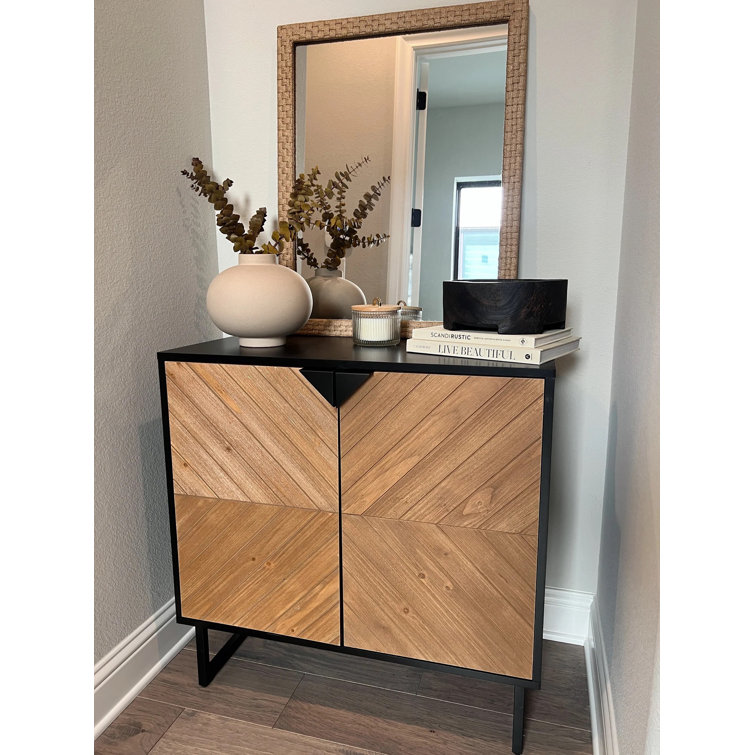 Enloe Black and Wood Herringbone Console Table with Storage