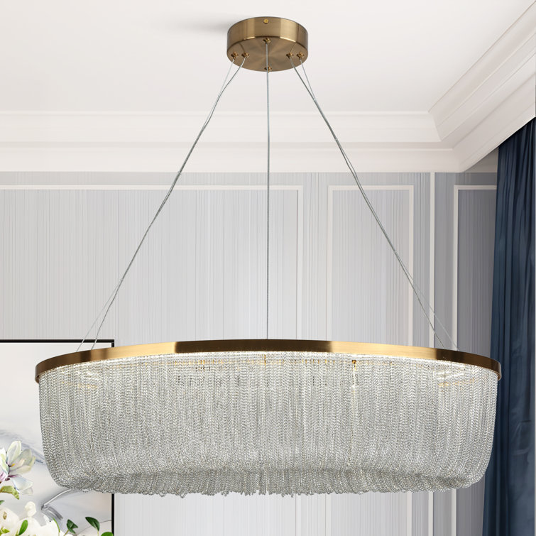 Brass Oval LED Chandelier with Metal Tassel Accents