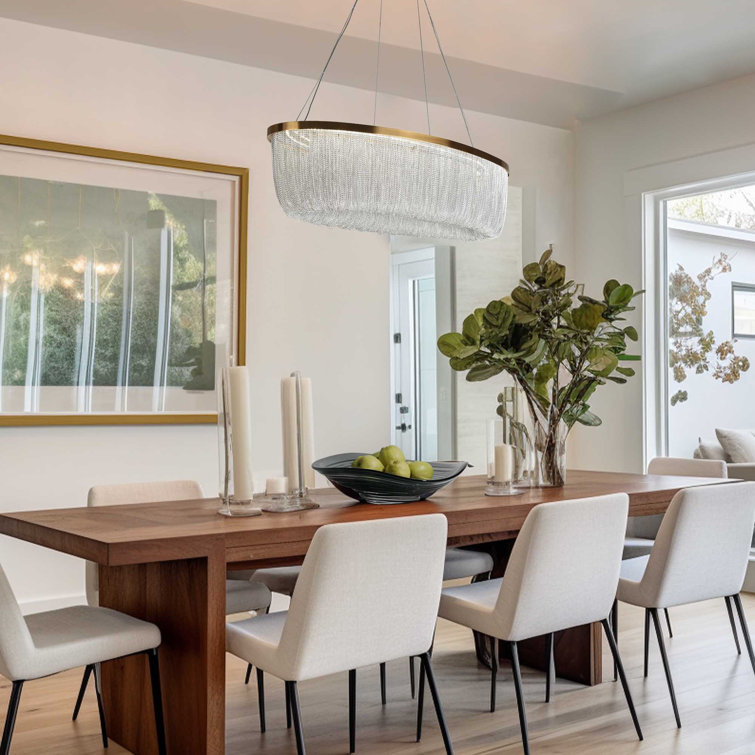 Brass Oval LED Chandelier with Metal Tassel Accents