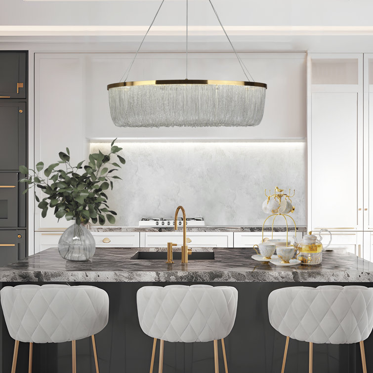 Brass Oval LED Chandelier with Metal Tassel Accents
