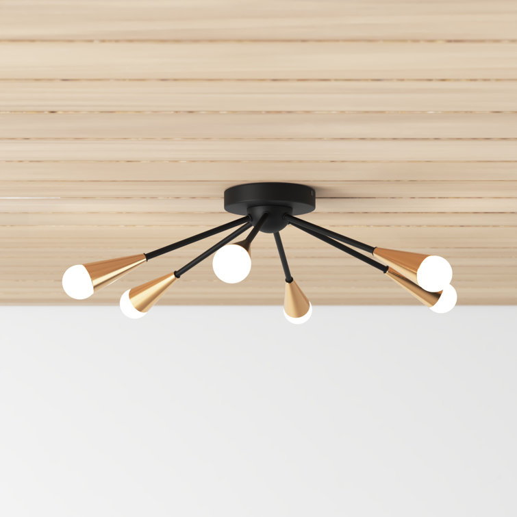 Clive Satin Brass 25" Modern Half-Sputnik Flush Mount