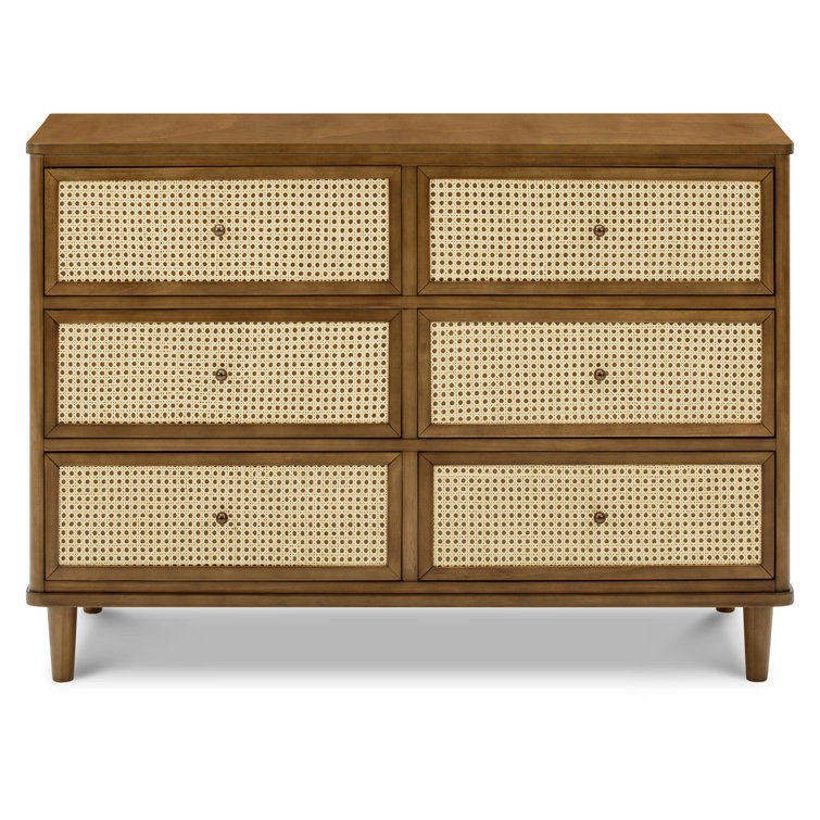 Natural Walnut and Blonde Cane 6-Drawer Dresser with Soft Close