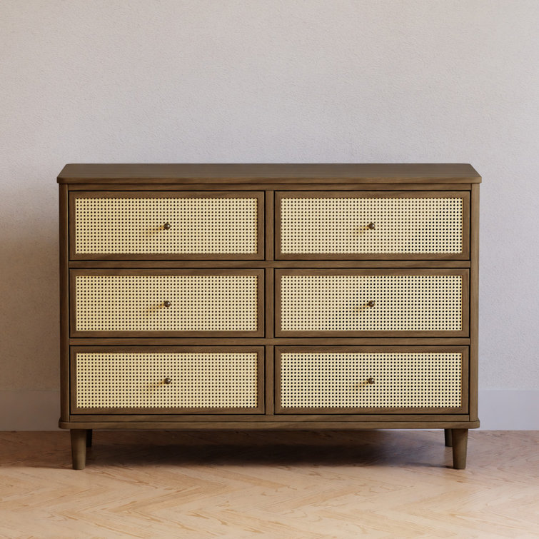 Natural Walnut and Blonde Cane 6-Drawer Dresser with Soft Close