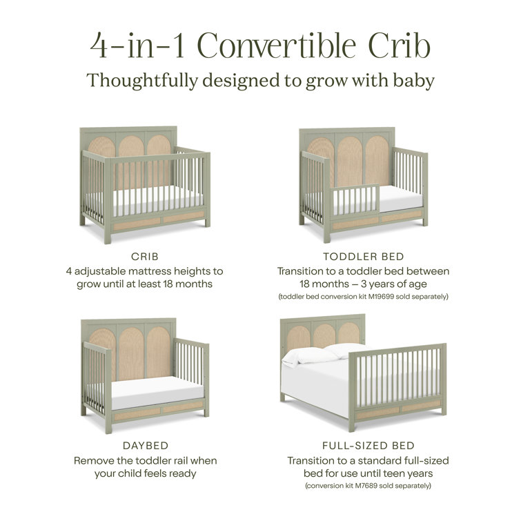 Eloise French Sage and Sand 4-in-1 Convertible Crib