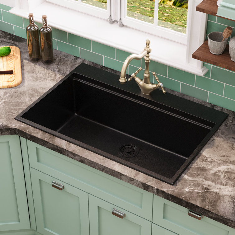 33" Black Granite Composite Drop-In Single Bowl Kitchen Sink