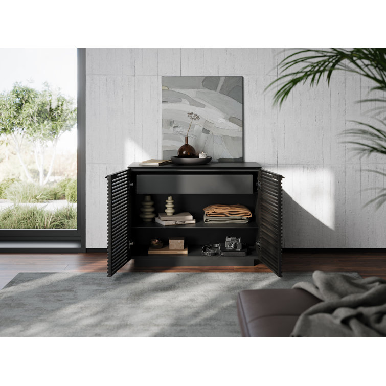 Chocolate Stained Walnut Adjustable Shelving Cabinet with Satin-Etched Glass
