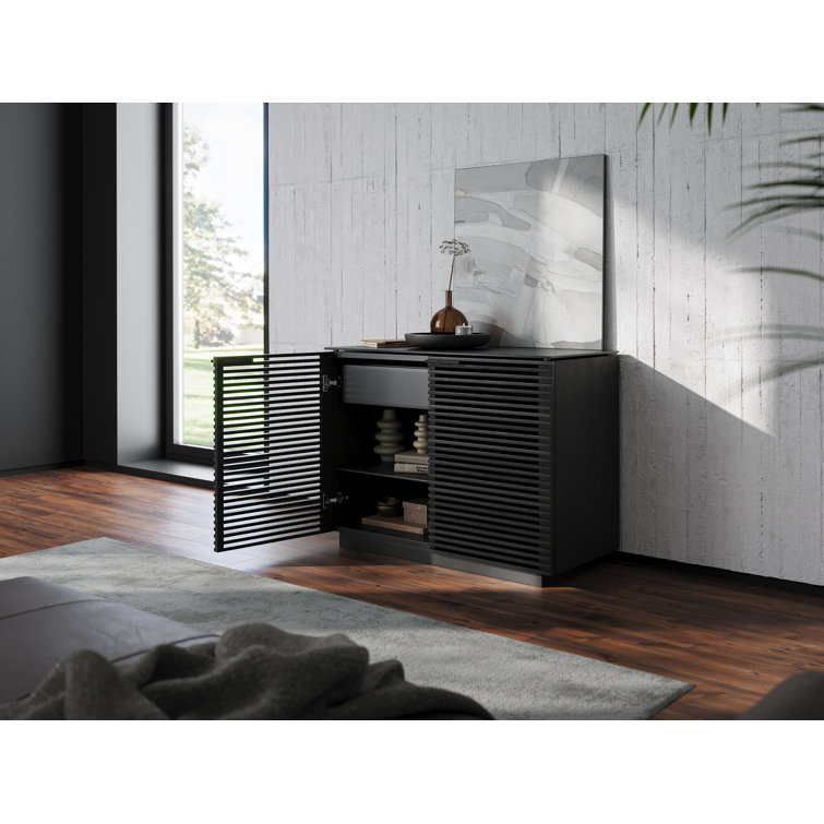 Chocolate Stained Walnut Adjustable Shelving Cabinet with Satin-Etched Glass