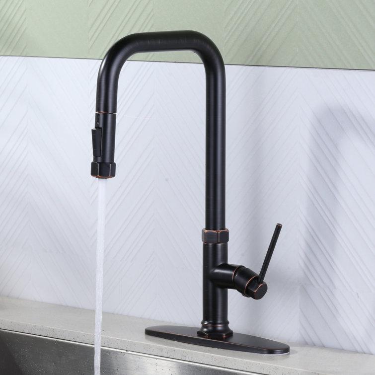 Oil Rubbed Bronze Single Handle Pull Down Kitchen Faucet with Deck Plate