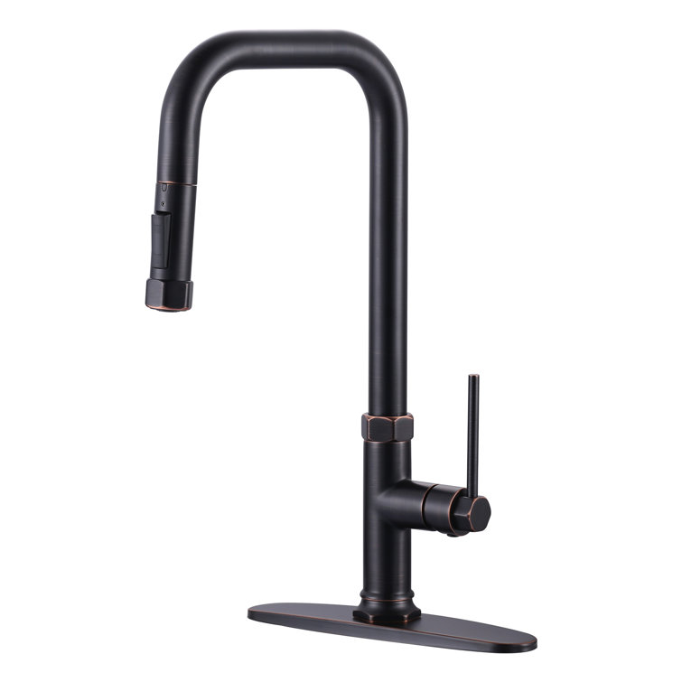 Oil Rubbed Bronze Single Handle Pull Down Kitchen Faucet with Deck Plate