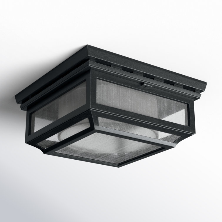 Rustic Dark Weathered Zinc 2-Light Outdoor Flush Mount with Opal Etched Glass