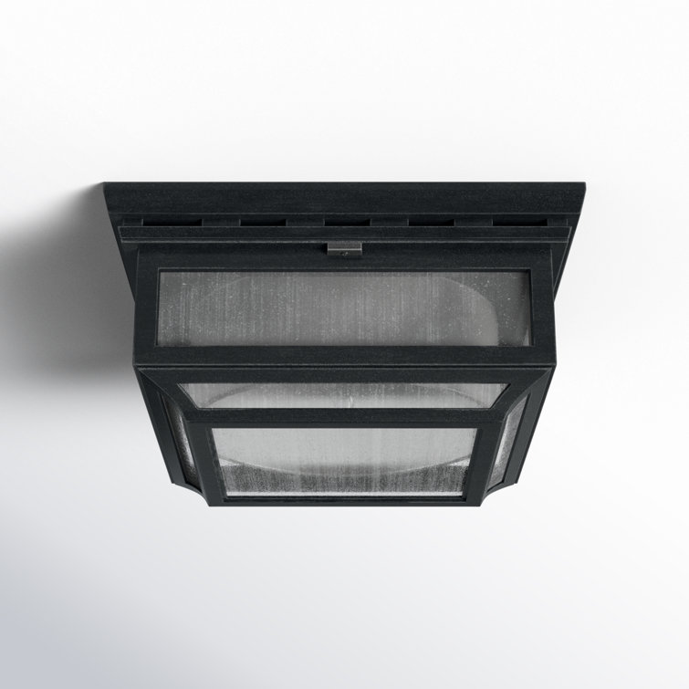 Rustic Dark Weathered Zinc 2-Light Outdoor Flush Mount with Opal Etched Glass