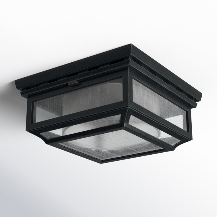 Rustic Dark Weathered Zinc 2-Light Outdoor Flush Mount with Opal Etched Glass