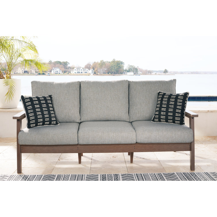 Emmeline Beige & Brown Transitional Outdoor Sofa with Cushions