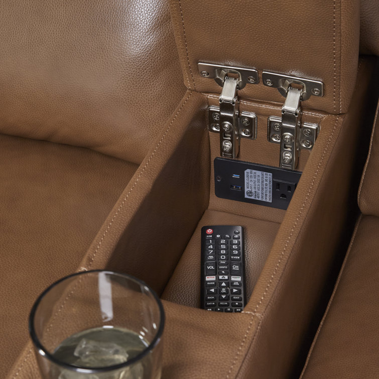 Sable Brown Leather Six-Piece Power Reclining Sectional with Cup Holder