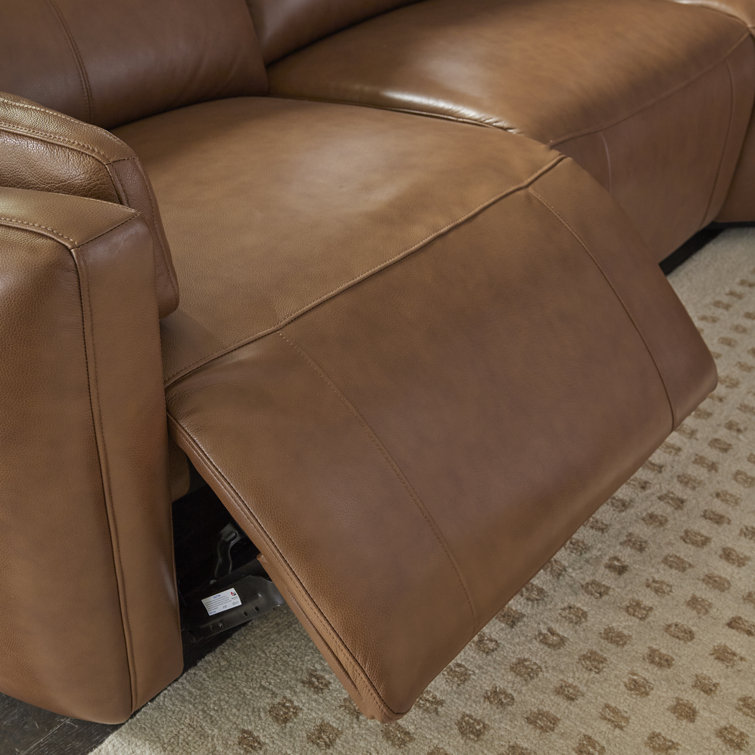 Sable Brown Leather Six-Piece Power Reclining Sectional with Cup Holder