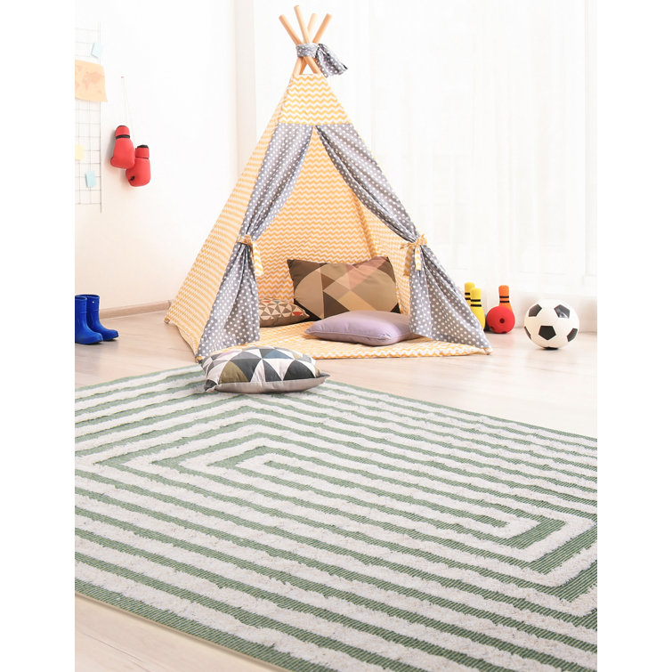 Green Geometric Cotton Flat Woven 4x6 Area Rug