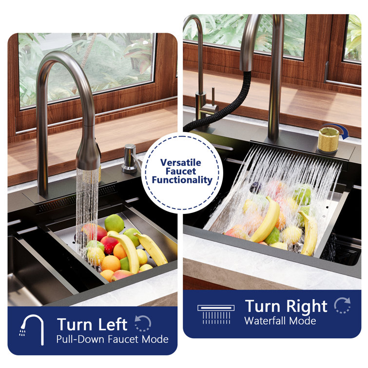 30" Black Stainless Steel Drop-In Single Bowl Kitchen Sink Workstation