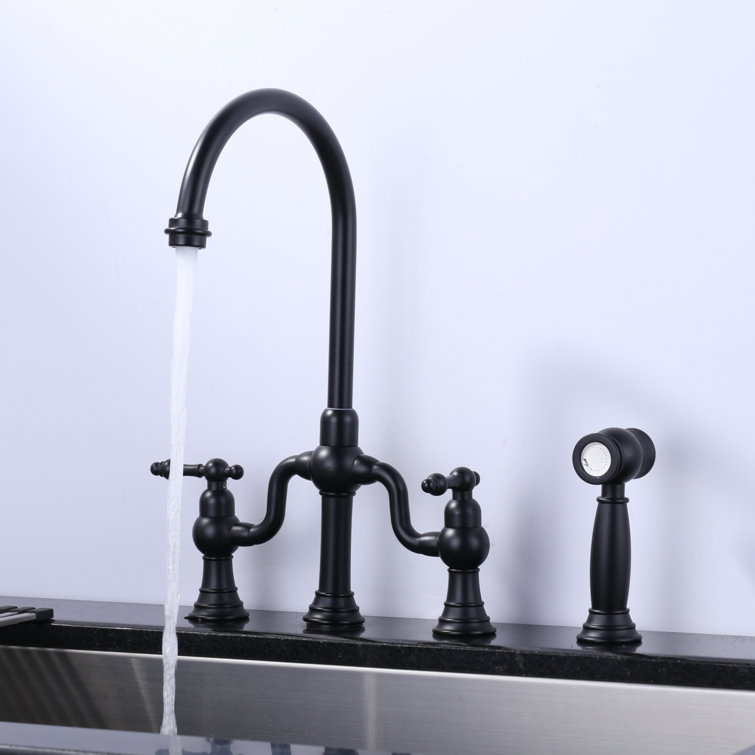 Matte Black Stainless Steel Double Handle High-Arc Kitchen Faucet