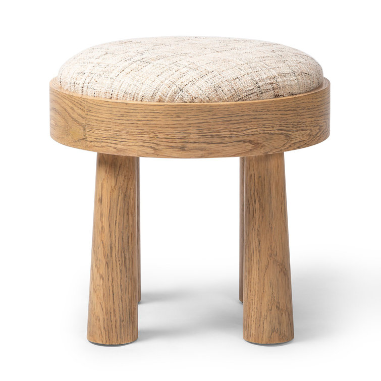 Natural Oak Veneer and Linen Upholstered Stool