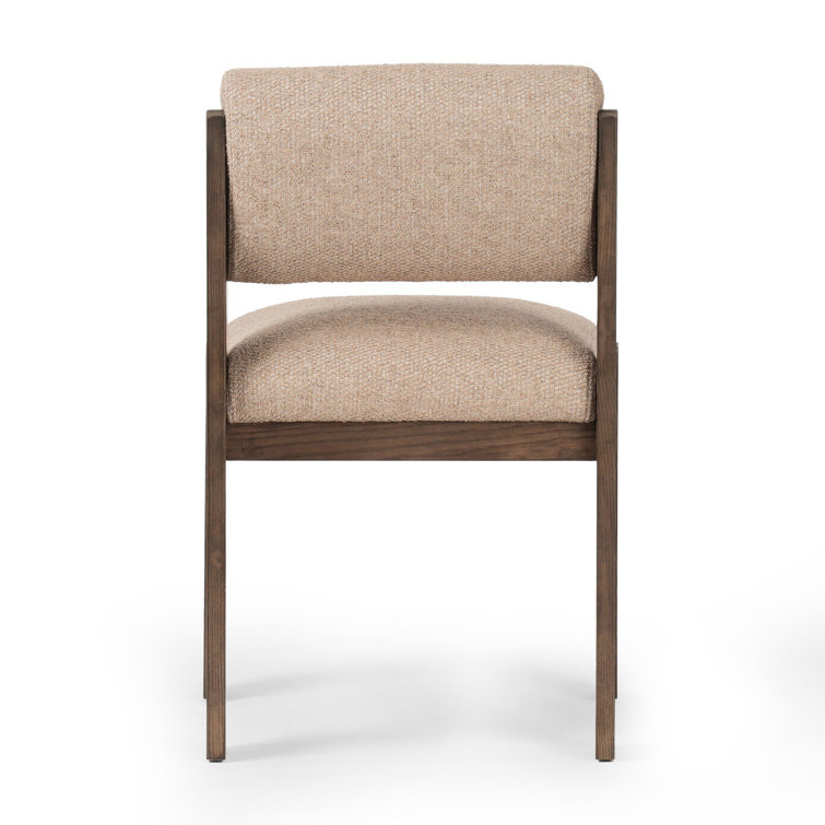 Brown Linen Upholstered Dining Chair with Ash Legs