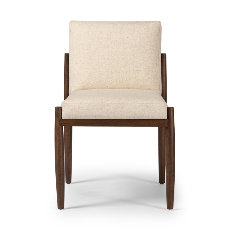 White Linen and Rattan Cane Side Chair