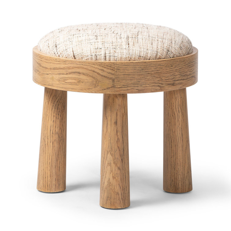 Natural Oak Veneer and Linen Upholstered Stool