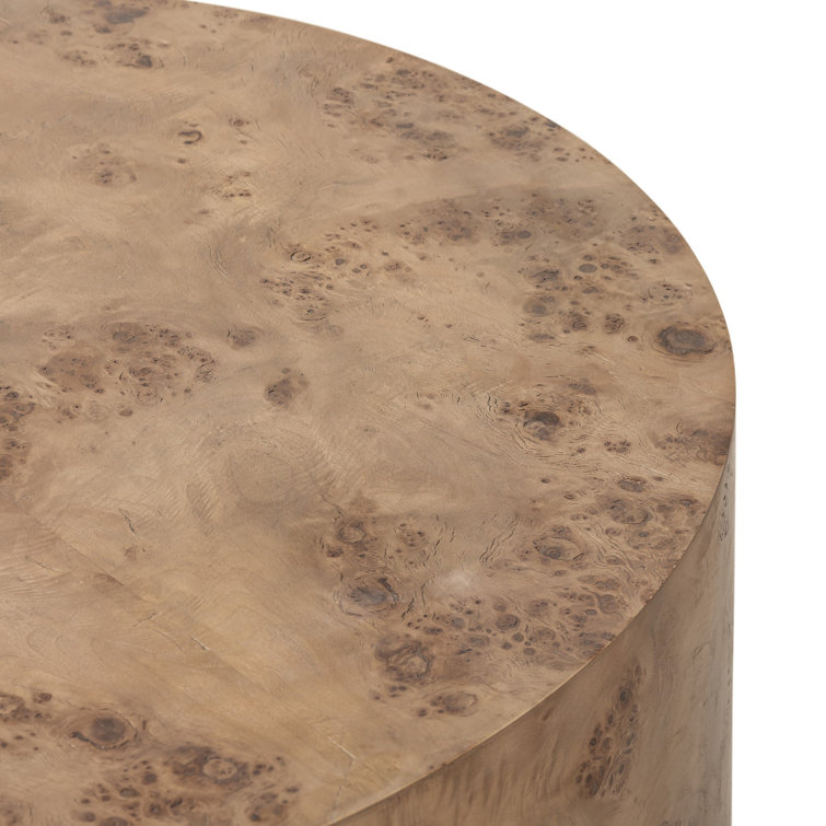 Caramel Burl Veneer Drum Coffee Table