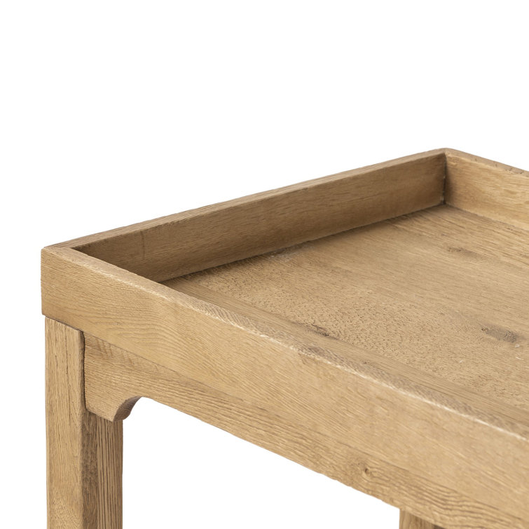 Worn Oak Wood Bar Cart with Storage and Metal Casters