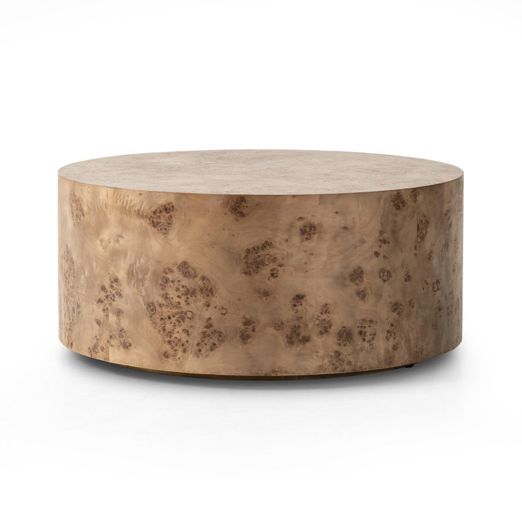 Caramel Burl Veneer Drum Coffee Table