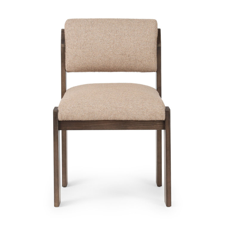 Brown Linen Upholstered Dining Chair with Ash Legs
