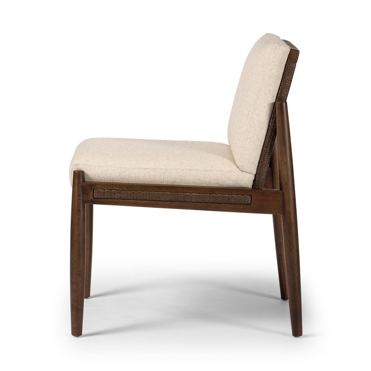 White Linen and Rattan Cane Side Chair