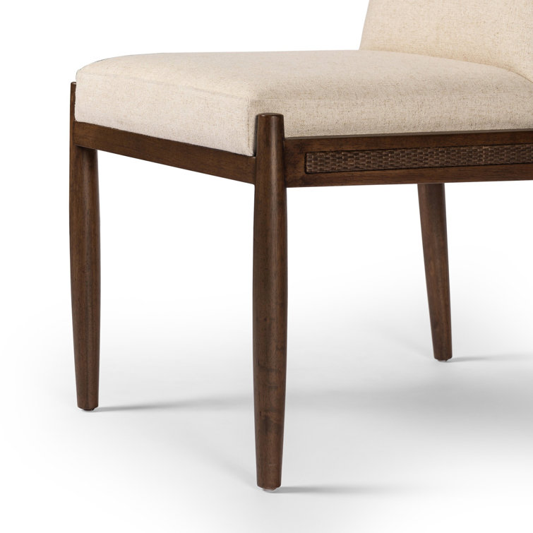 White Linen and Rattan Cane Side Chair