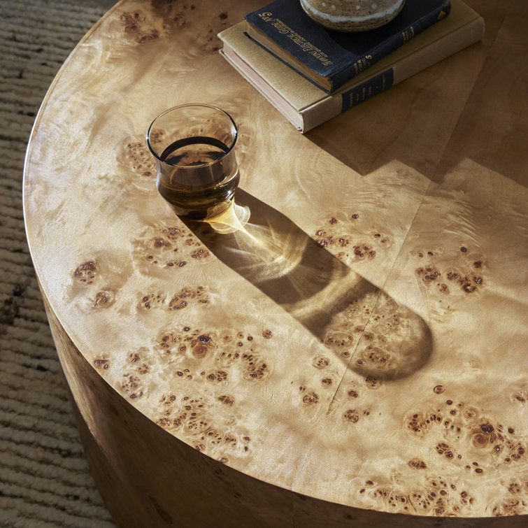 Caramel Burl Veneer Drum Coffee Table
