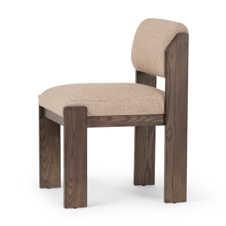 Brown Linen Upholstered Dining Chair with Ash Legs