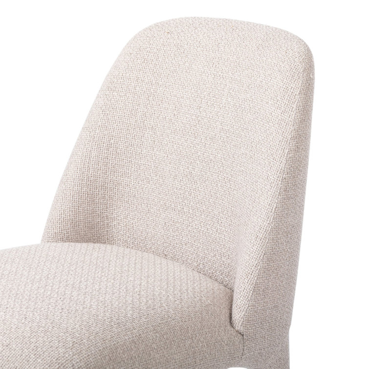 Off-White Upholstered Full Back Side Chair with Camel Legs