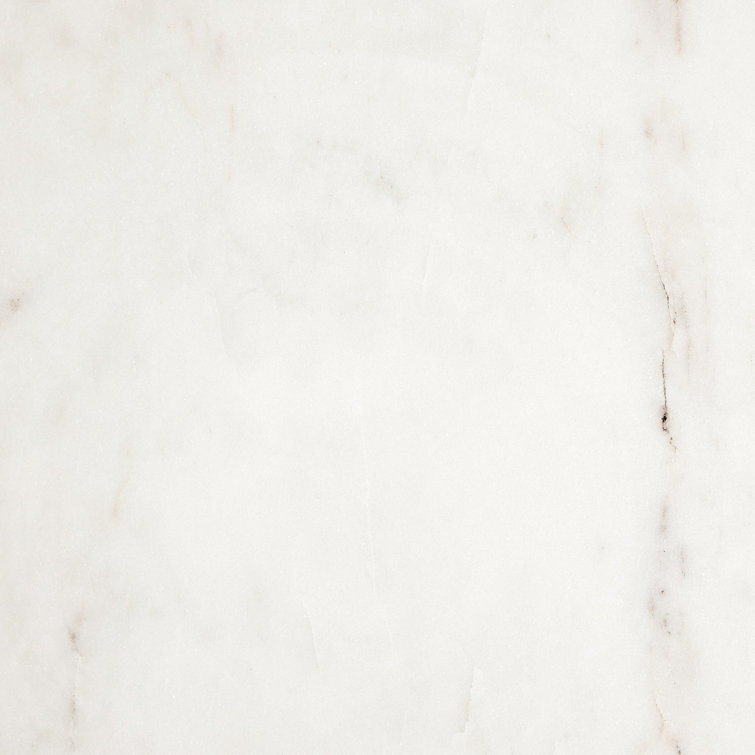 Polished White Marble and Hardwood Round End Table