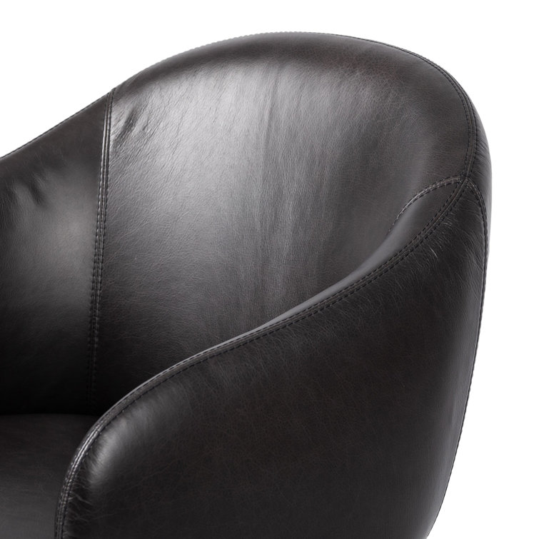 Black Genuine Leather Upholstered Arm Chair with Manufactured Wood Frame