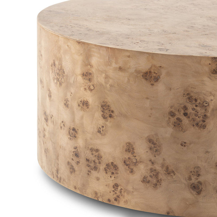 Caramel Burl Veneer Drum Coffee Table