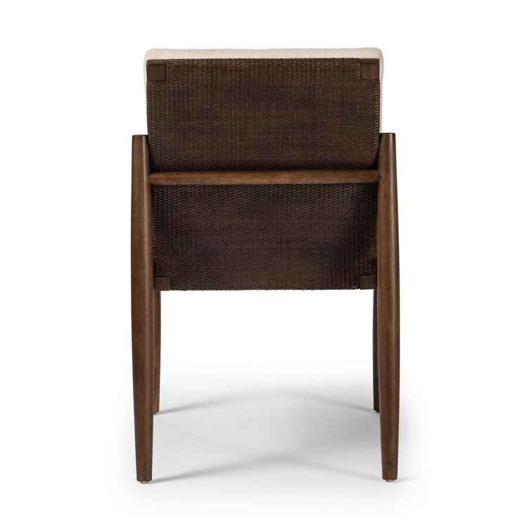 White Linen and Rattan Cane Side Chair