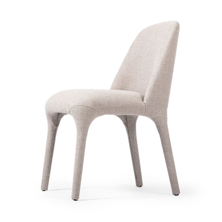 Off-White Upholstered Full Back Side Chair with Camel Legs