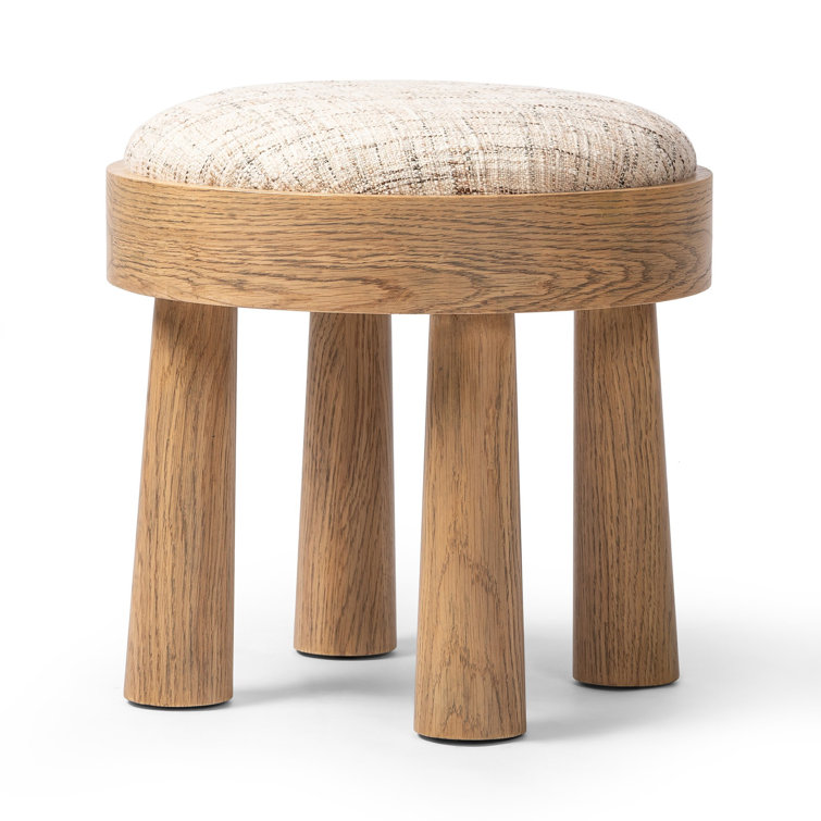 Natural Oak Veneer and Linen Upholstered Stool