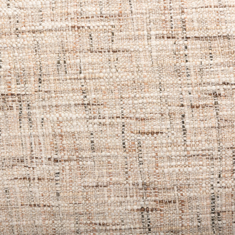 Natural Oak Veneer and Linen Upholstered Stool