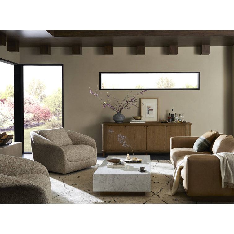 Taupe Leather Midcentury Modern Sofa with Boxed Arms