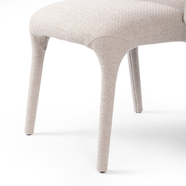 Off-White Upholstered Full Back Side Chair with Camel Legs