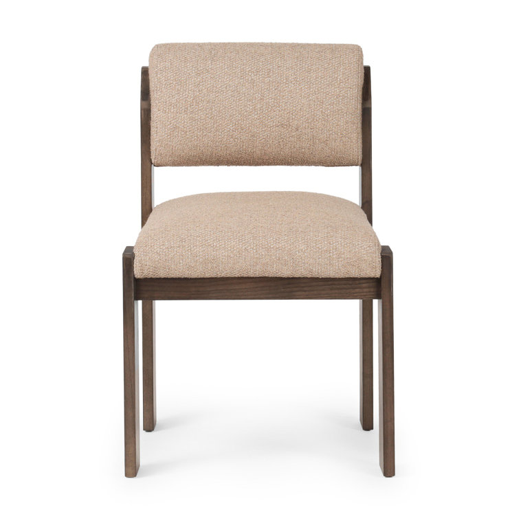 Brown Linen Upholstered Dining Chair with Ash Legs